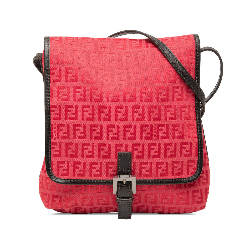 Fendi Zucchino Canvas Crossbody Bag - Black/Red