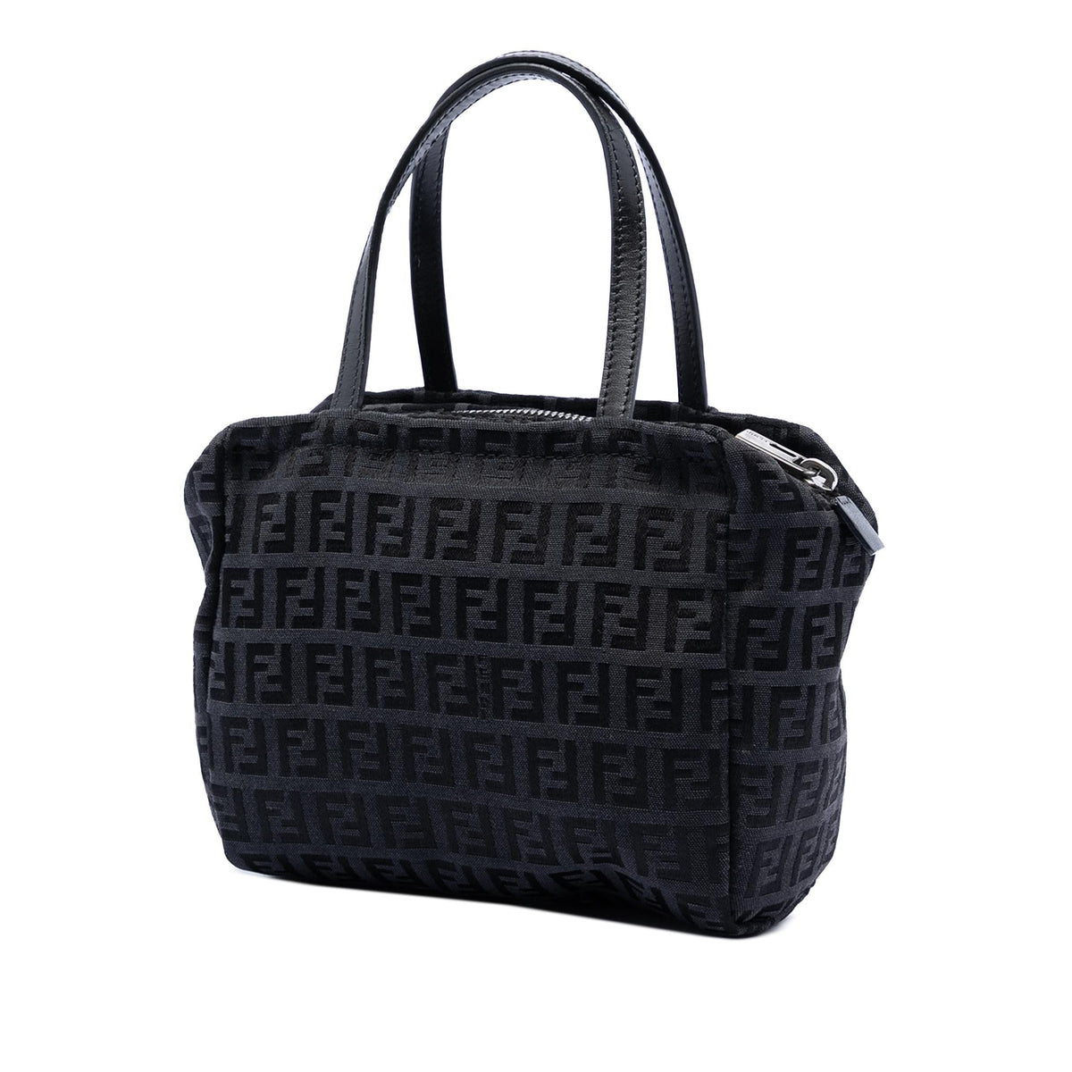 Fendi Zucchino Canvas Handbag Satchel - Black