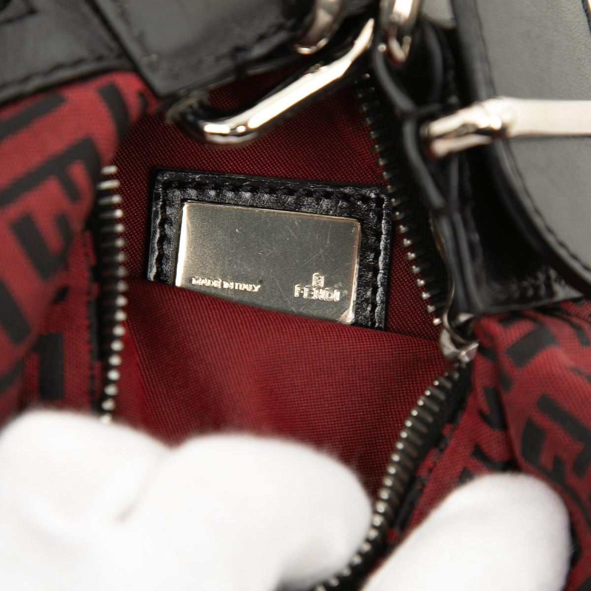 Fendi Zucchino Canvas Oyster Hobo - Black/Red