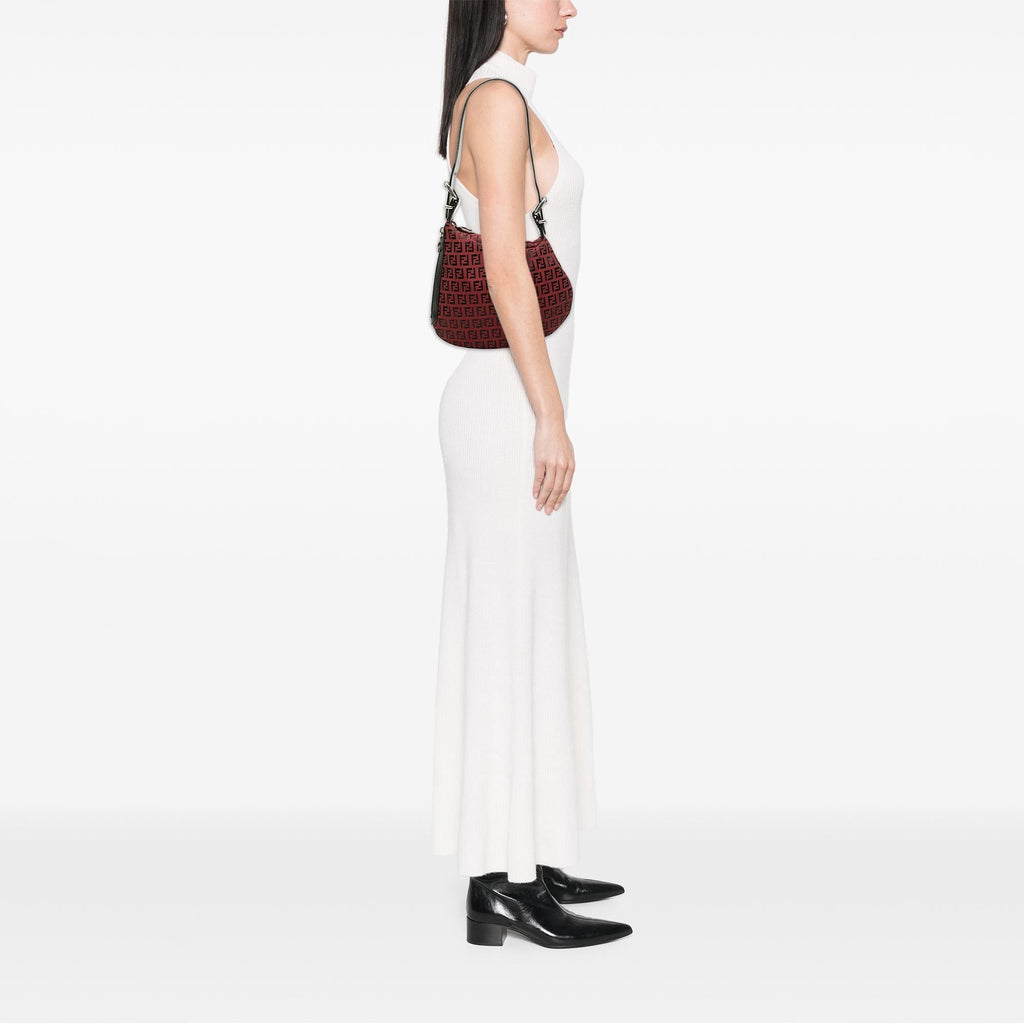 Fendi Zucchino Canvas Oyster Hobo - Black/Red