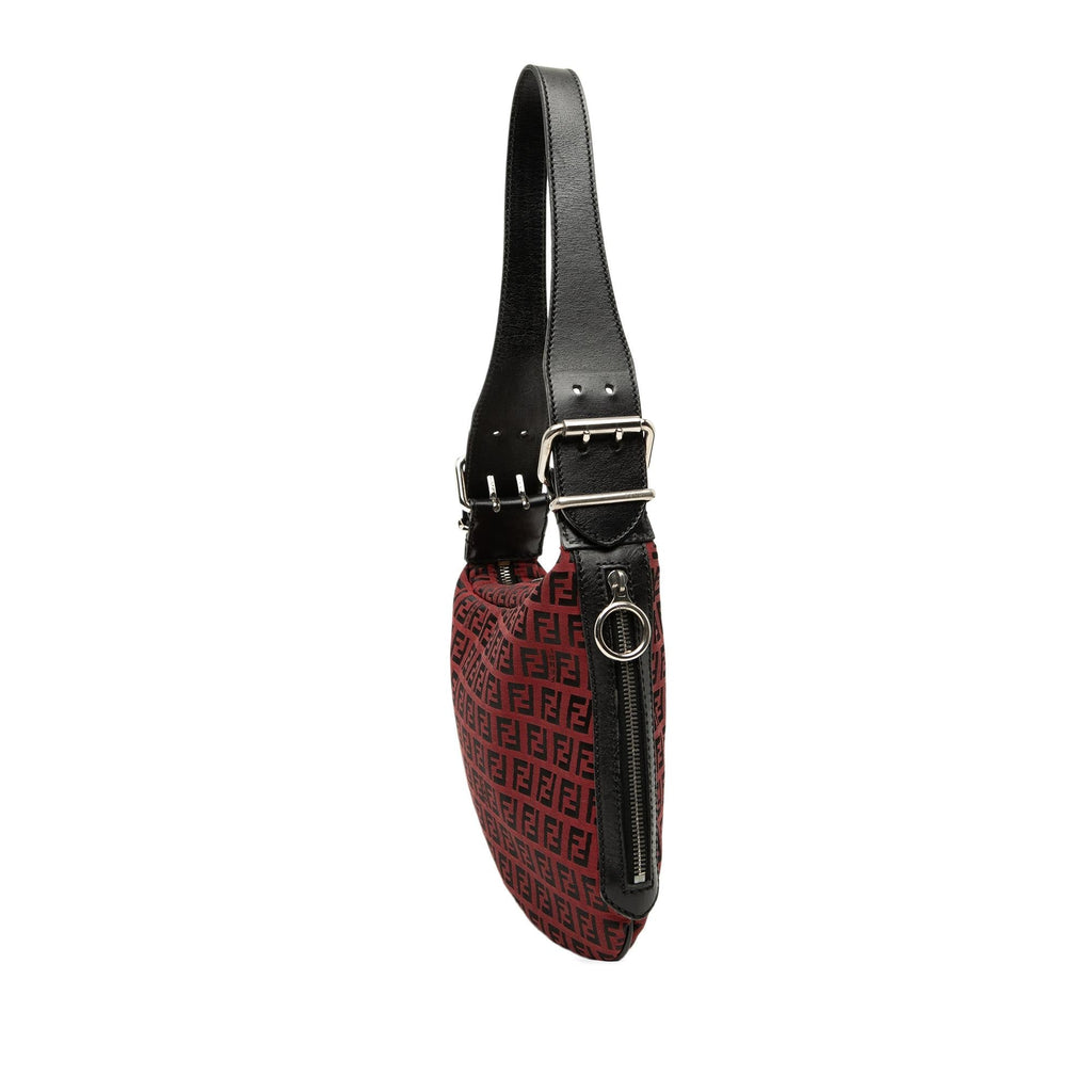 Fendi Zucchino Canvas Oyster Hobo - Black/Red