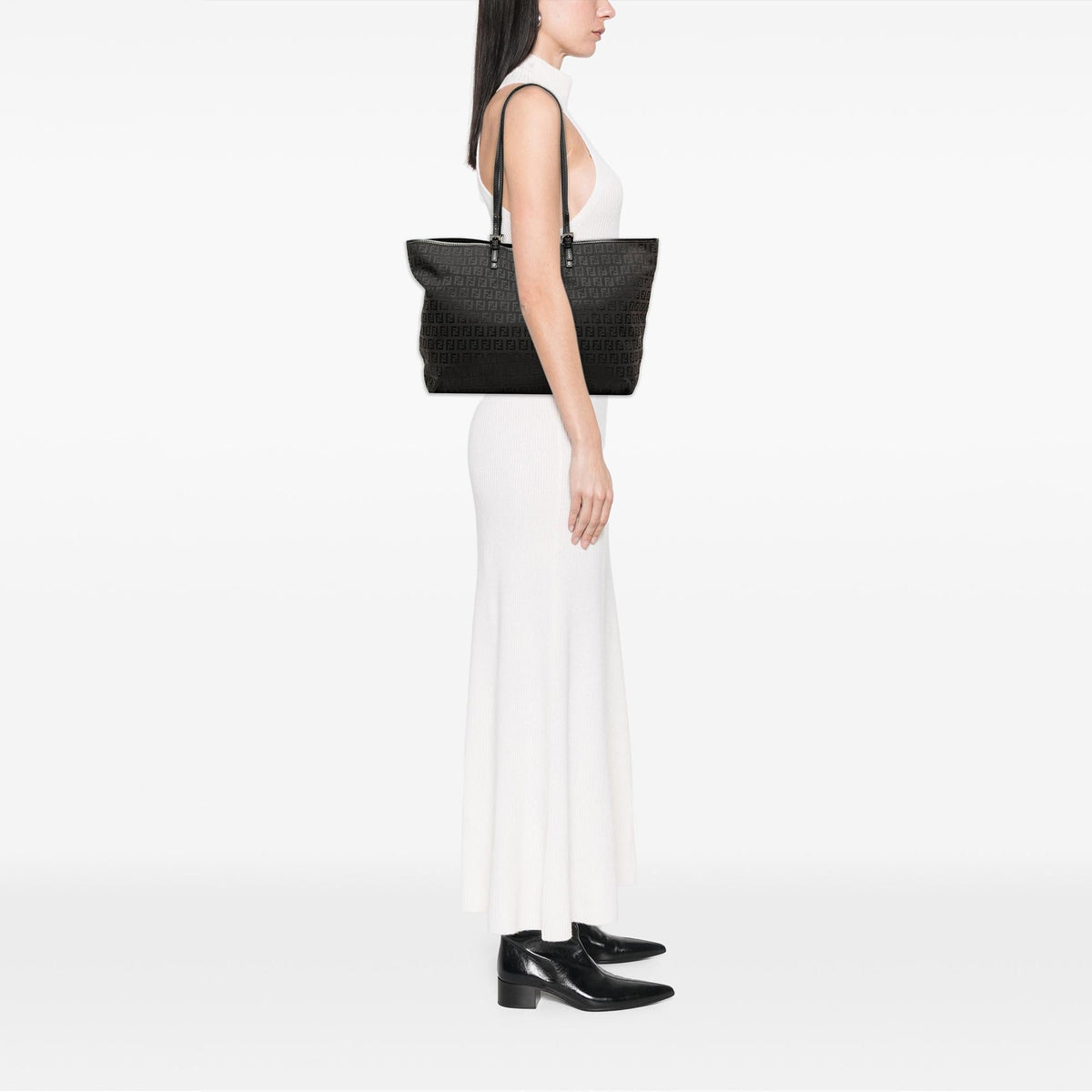 Fendi Zucchino Canvas Tote Bag - Black
