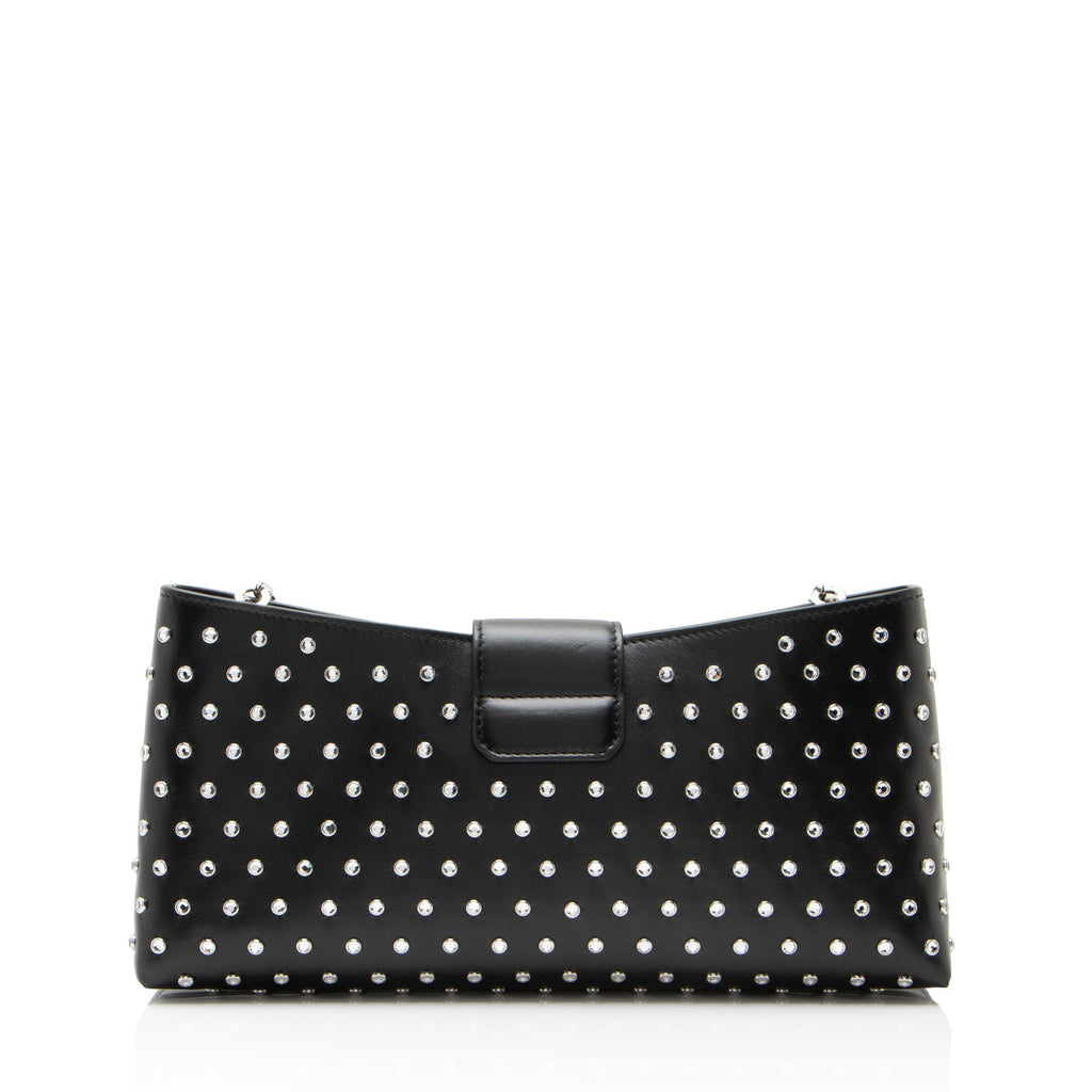 Ferragamo Leather Crystal Trifolio Chain Shoulder Bag - Black