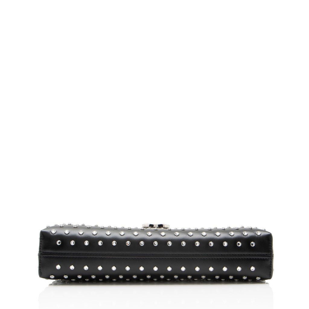 Ferragamo Leather Crystal Trifolio Chain Shoulder Bag - Black
