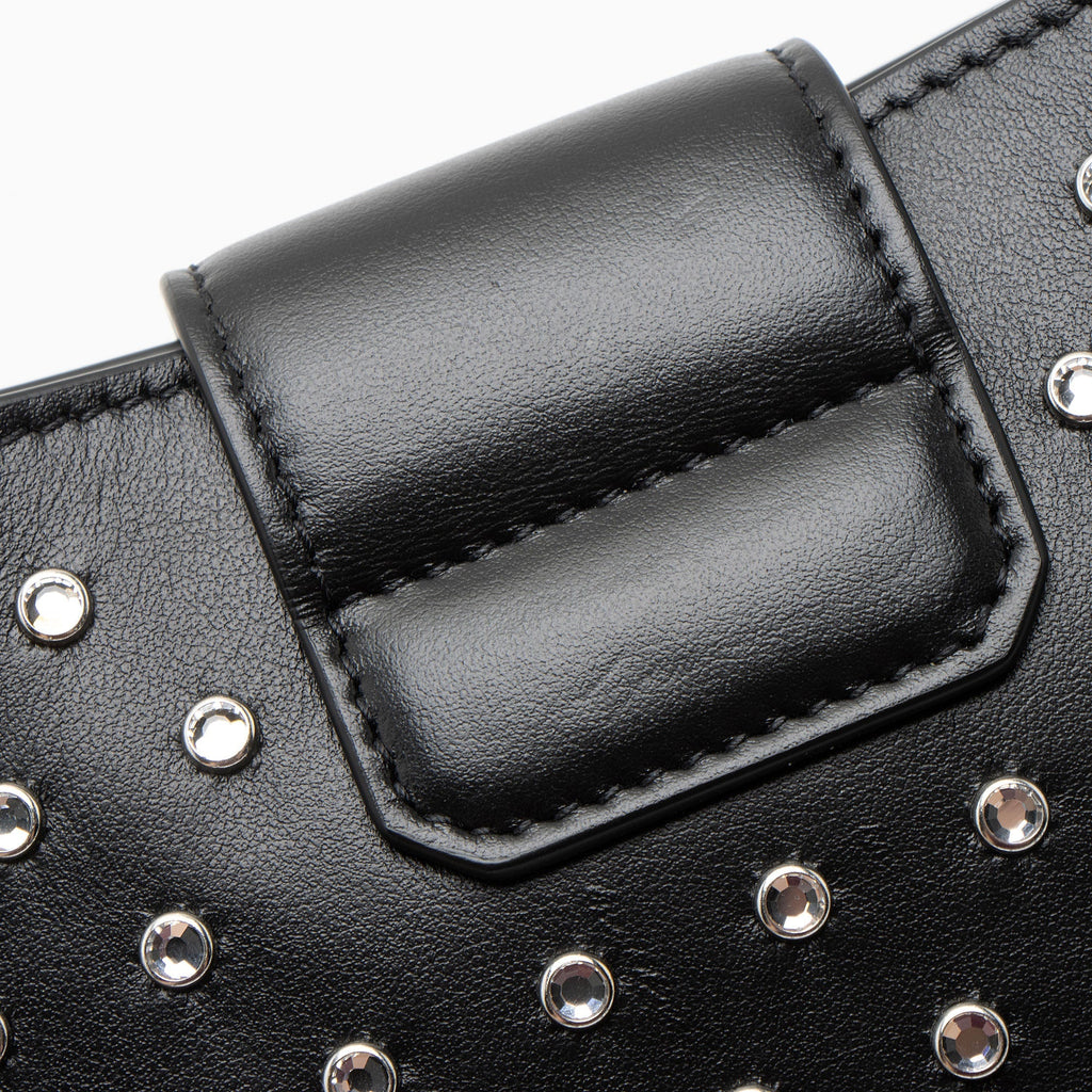Ferragamo Leather Crystal Trifolio Chain Shoulder Bag - Black