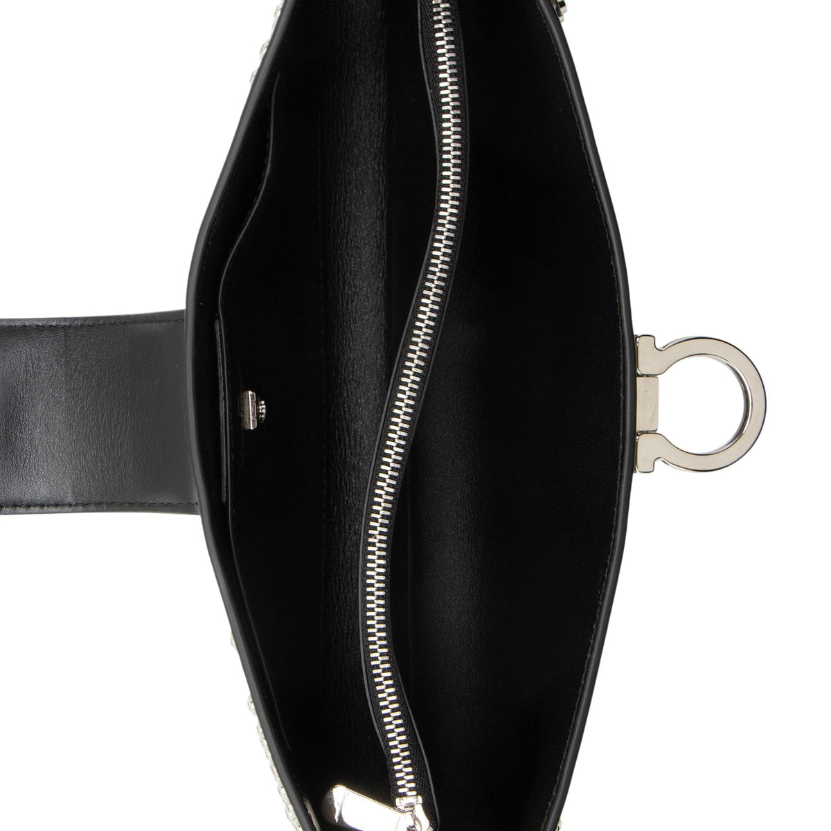 Ferragamo Leather Crystal Trifolio Chain Shoulder Bag - Black