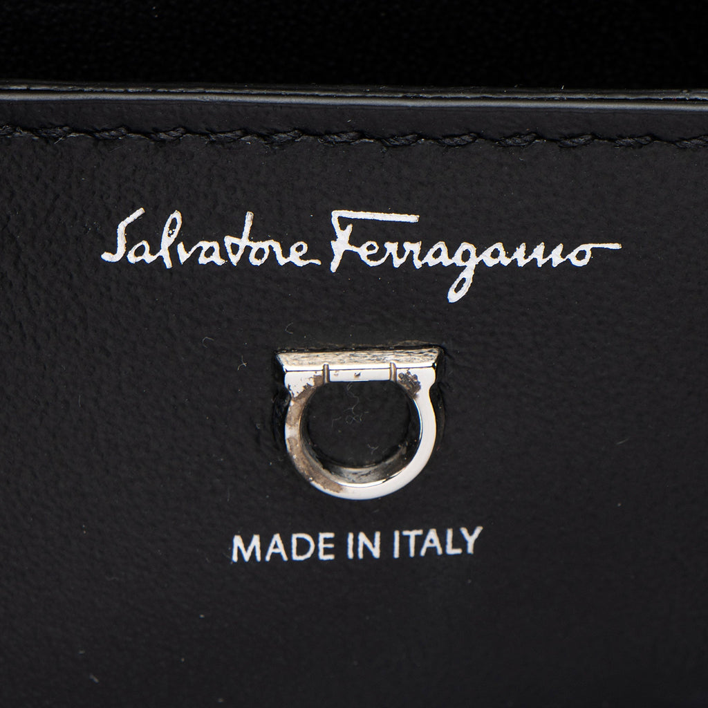 Ferragamo Leather Crystal Trifolio Chain Shoulder Bag - Black
