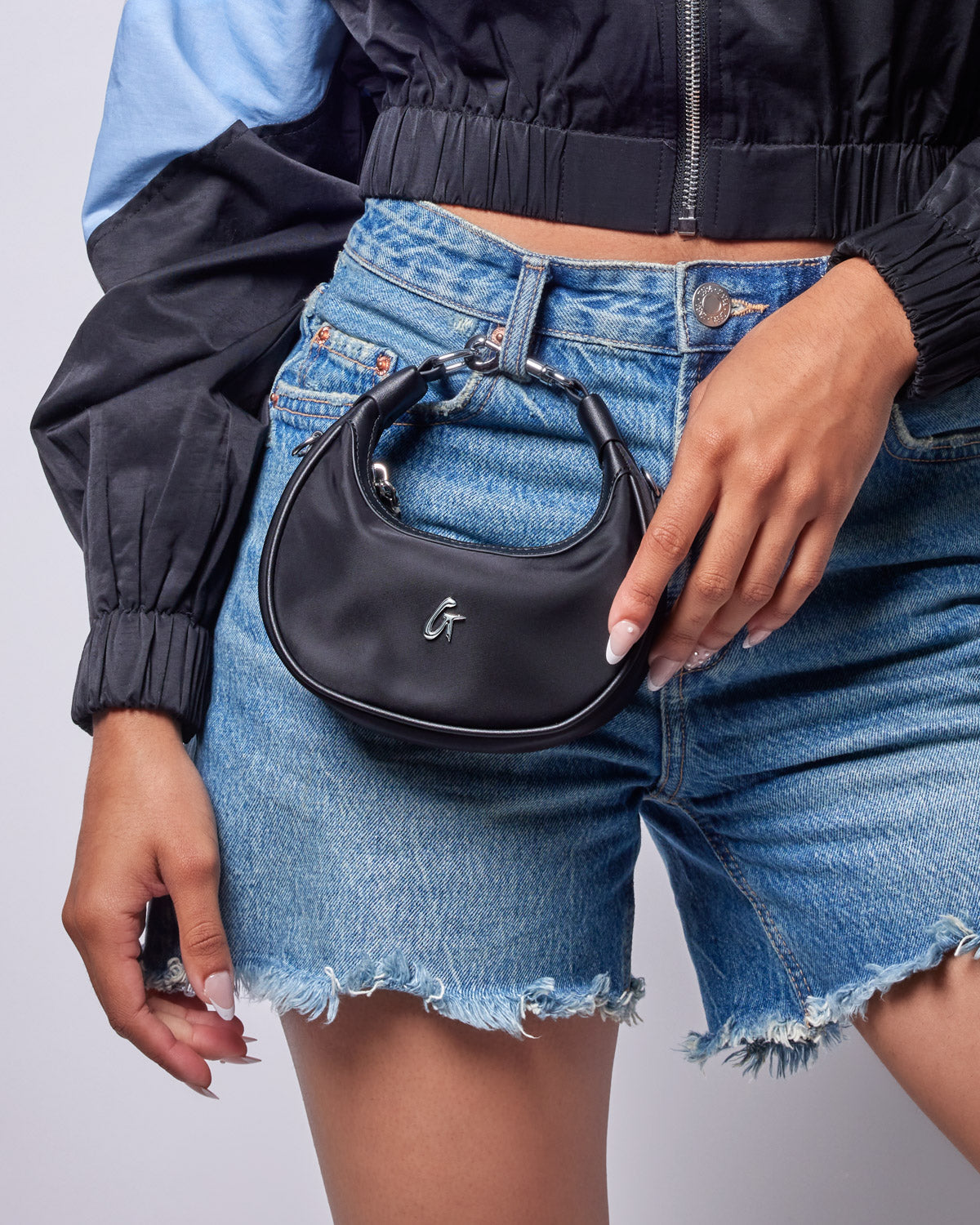 NANO NYLON HOBO BAG - BLACK
