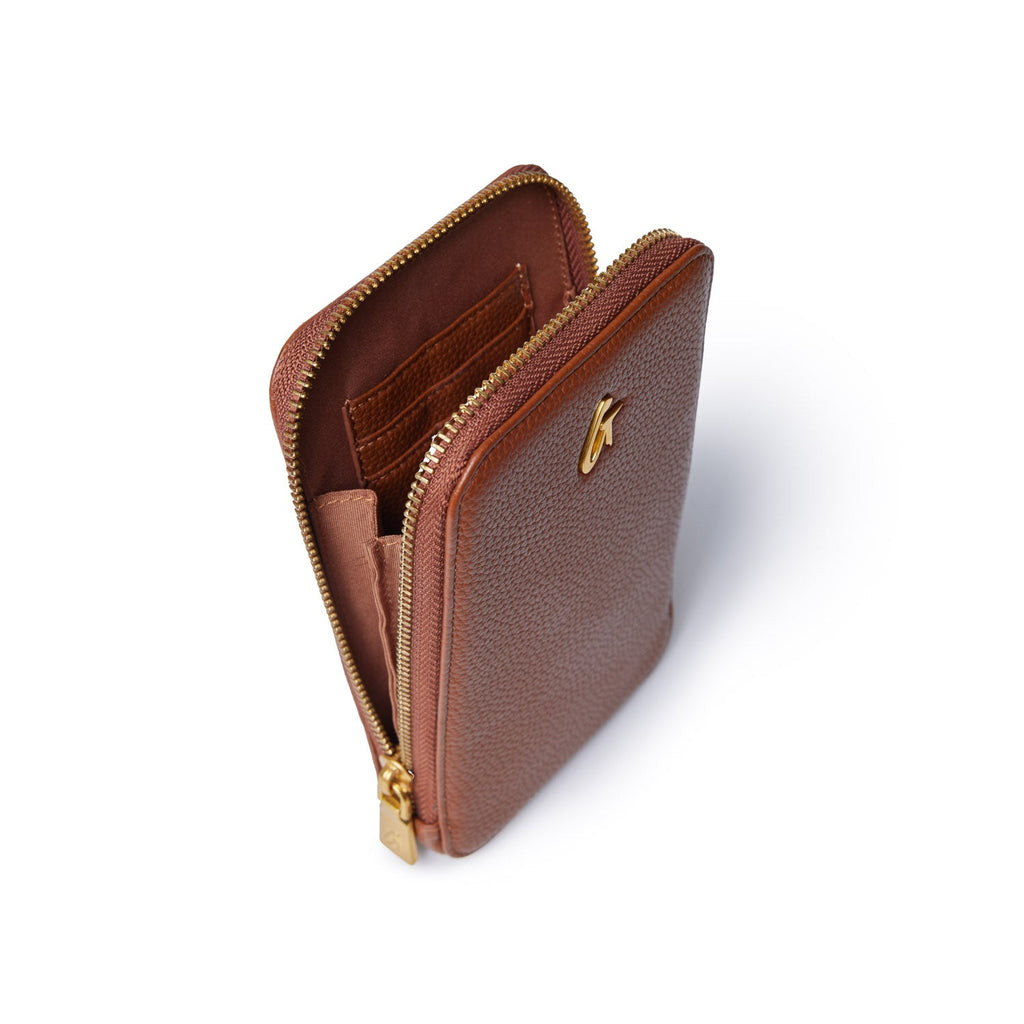 PEBBLE PHONE CROSSBODY - BROWN