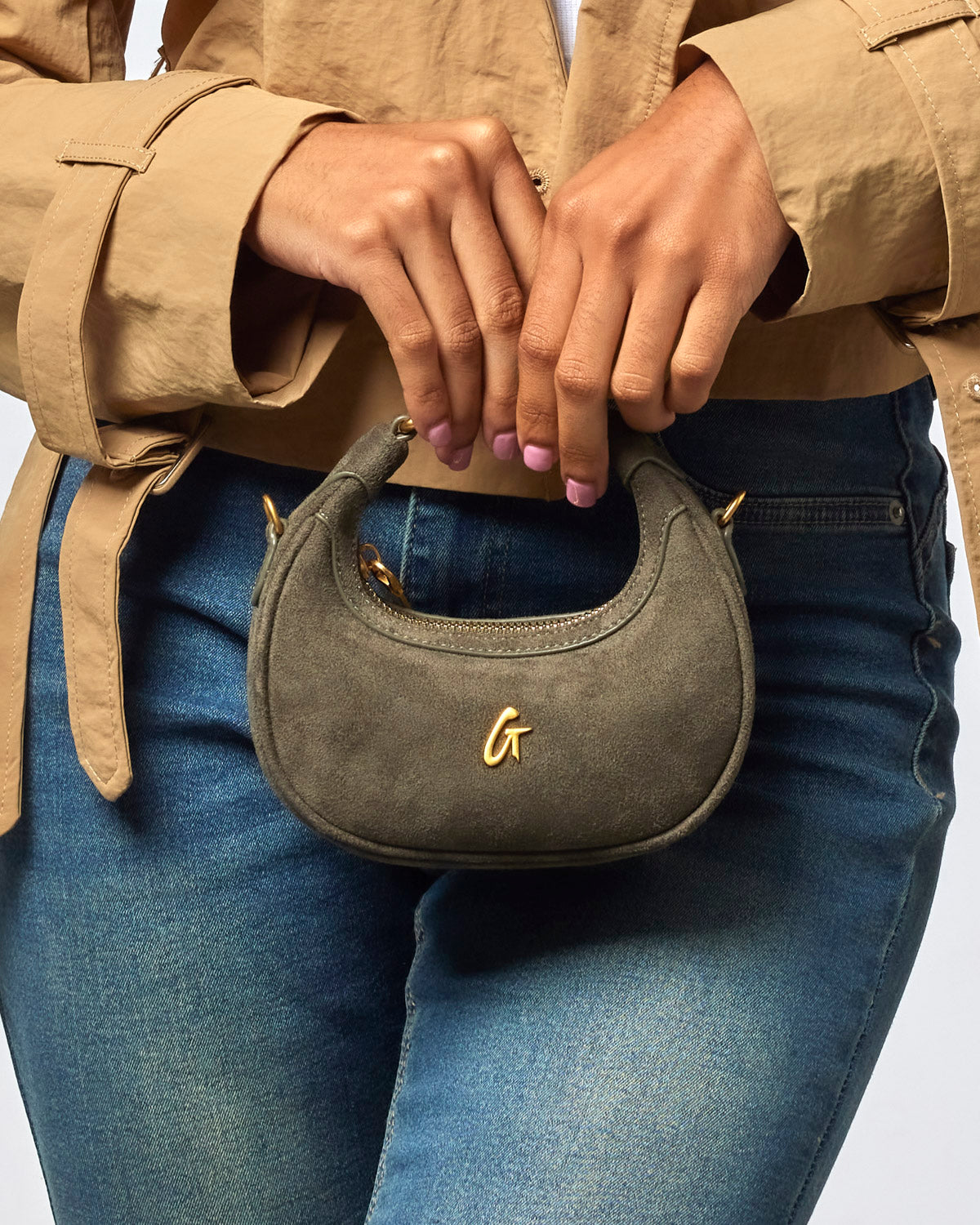 NANO SUEDE HOBO BAG - OLIVE GREEN