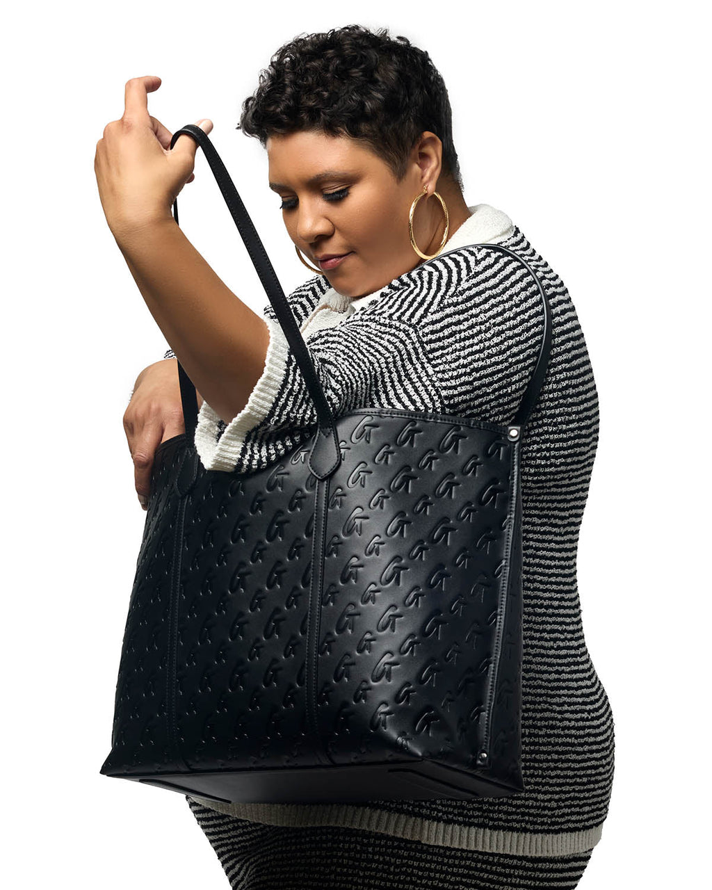 XL MONOGRAM SLEEK TOTE - BLACK