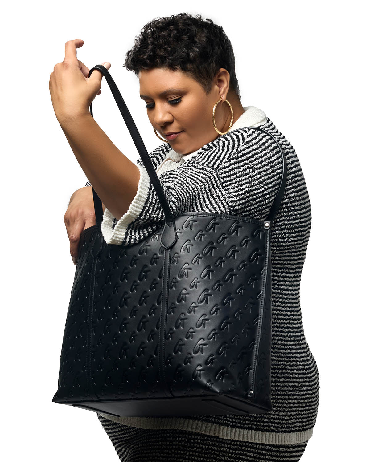 XL MONOGRAM SLEEK TOTE - BLACK