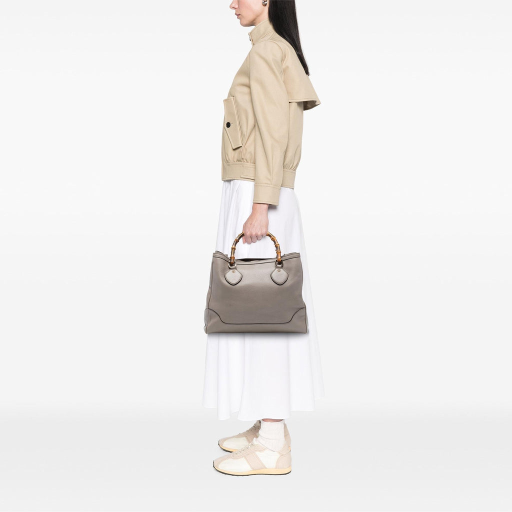 Gucci Calfskin Bamboo Diana Tote Bag - Brown