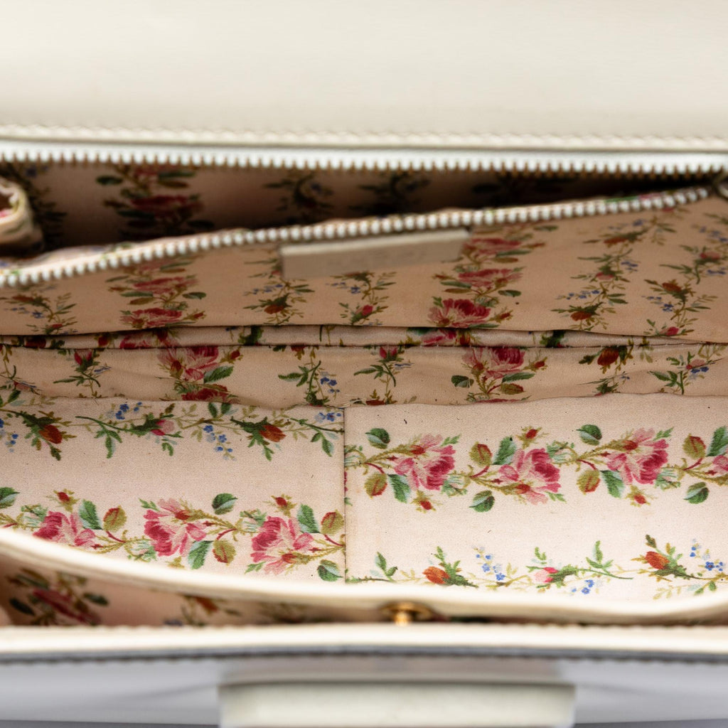Gucci Calfskin Frame Print Bamboo Top Handle Bag - White