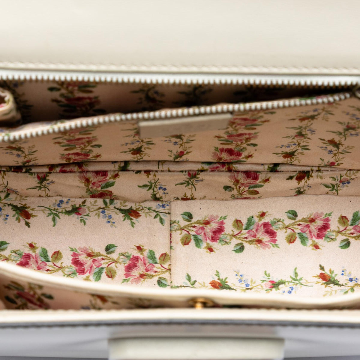 Gucci Calfskin Frame Print Bamboo Top Handle Bag - White