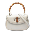 Gucci Calfskin Frame Print Bamboo Top Handle Bag - White