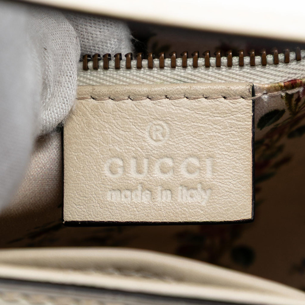 Gucci Calfskin Frame Print Bamboo Top Handle Bag - White