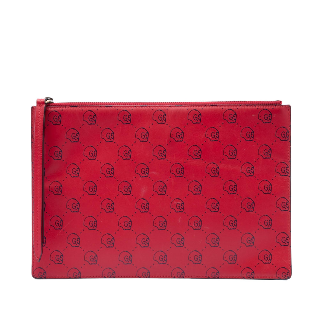 Gucci Calfskin Ghost Hamlet Skull Zip Pouch Clutch - Red