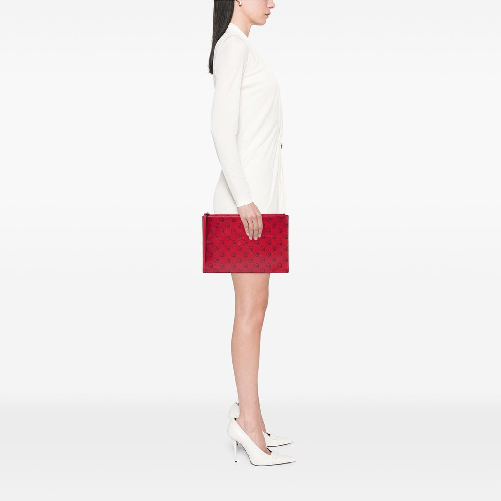 Gucci Calfskin Ghost Hamlet Skull Zip Pouch Clutch - Red