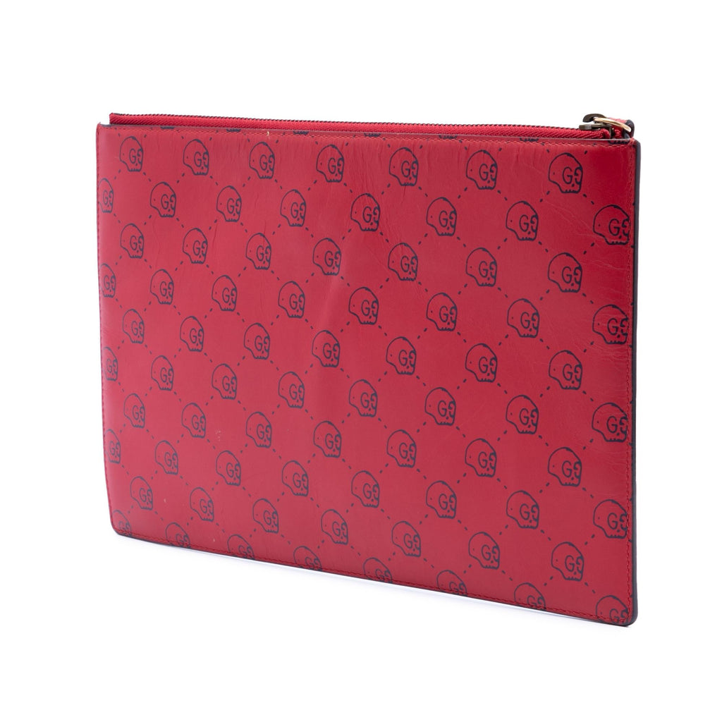 Gucci Calfskin Ghost Hamlet Skull Zip Pouch Clutch - Red