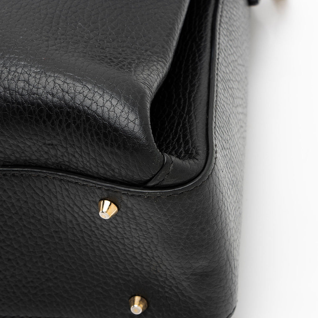 Gucci Calfskin Interlocking G Top Handle Medium Shoulder Bag - Black