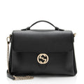 Gucci Calfskin Interlocking G Top Handle Medium Shoulder Bag - Black