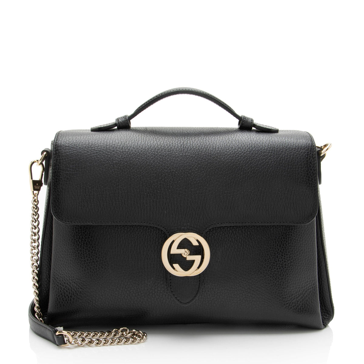 Gucci Calfskin Interlocking G Top Handle Medium Shoulder Bag - Black