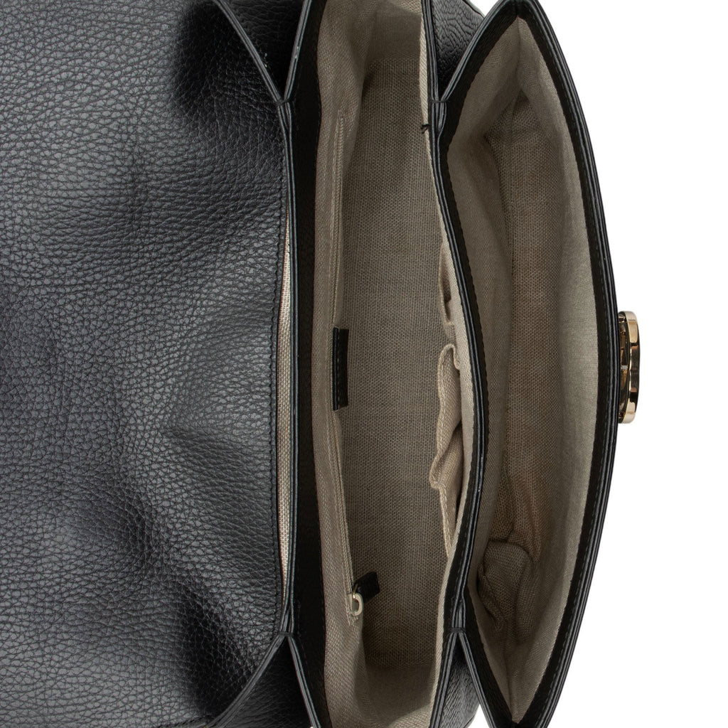 Gucci Calfskin Interlocking G Top Handle Medium Shoulder Bag - Black