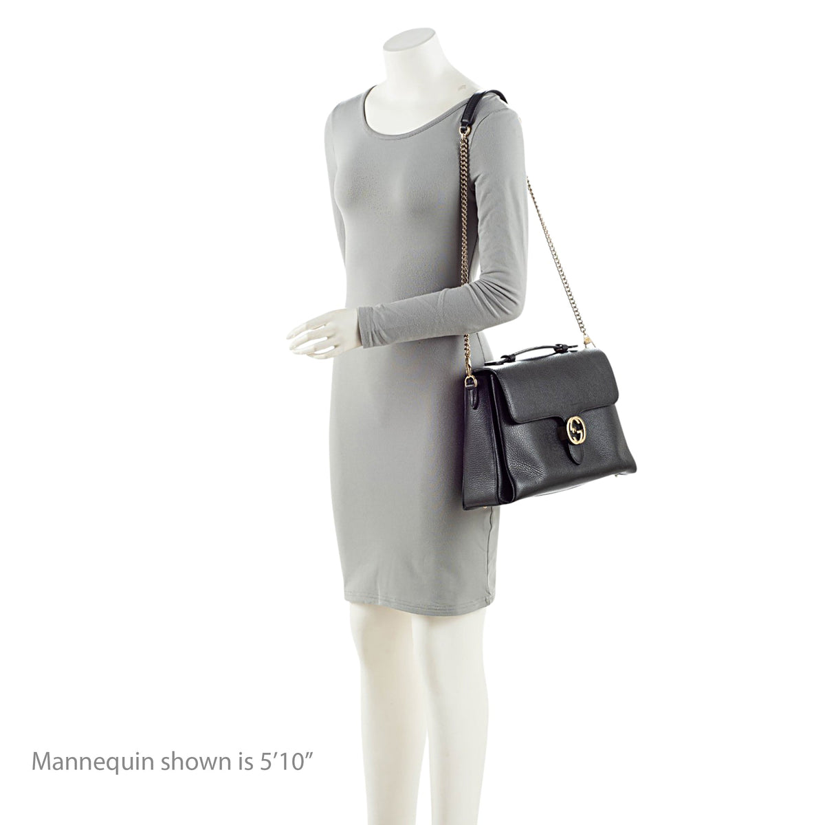 Gucci Calfskin Interlocking G Top Handle Medium Shoulder Bag - Black