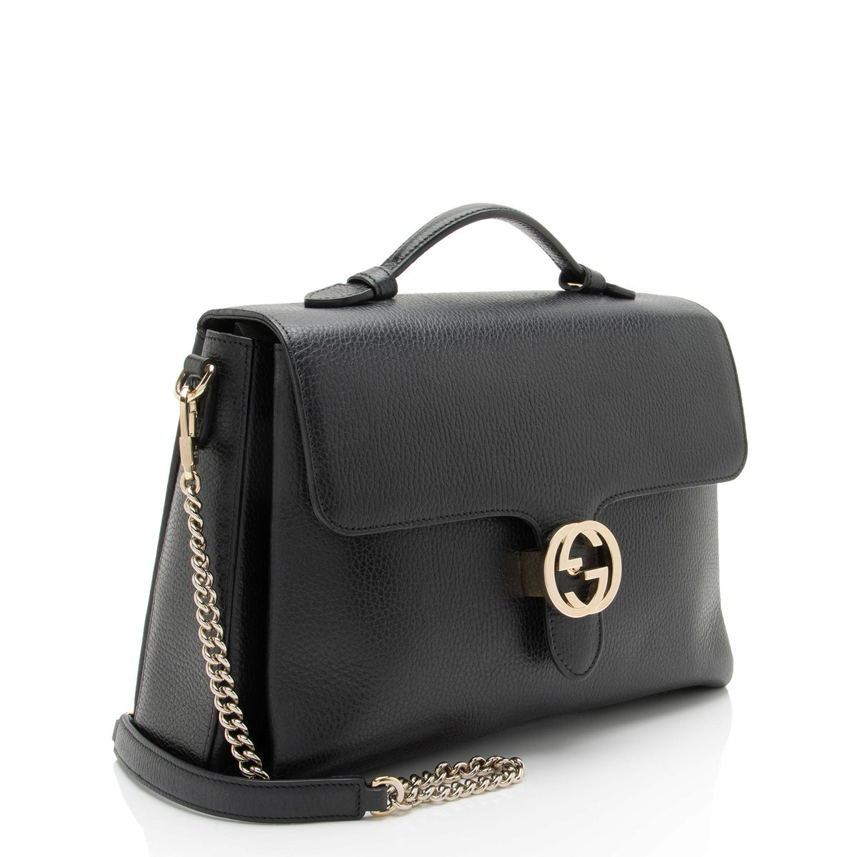 Gucci Calfskin Interlocking G Top Handle Medium Shoulder Bag - Black