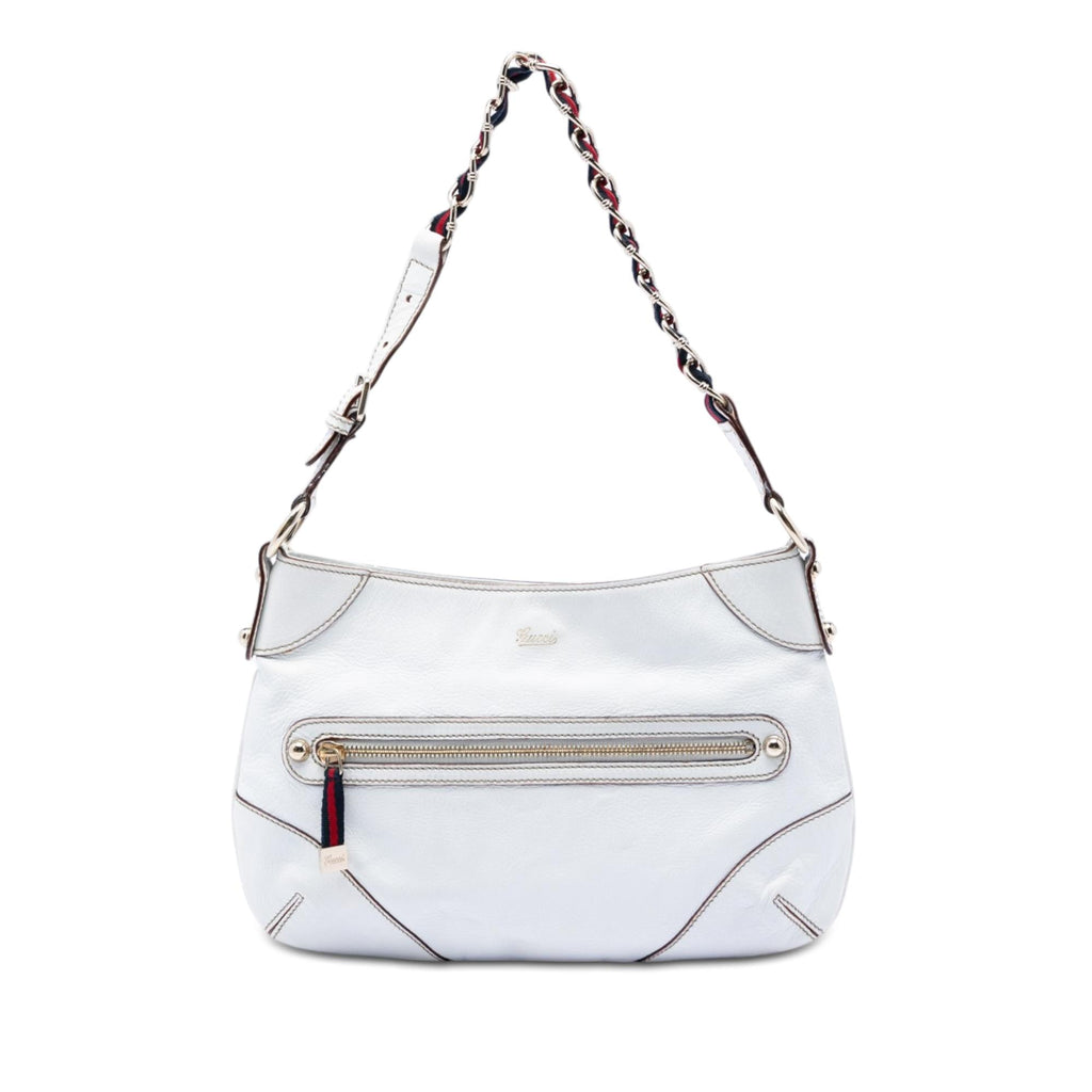 Gucci Calfskin Web Capri Ranch Kid Shoulder Bag - White