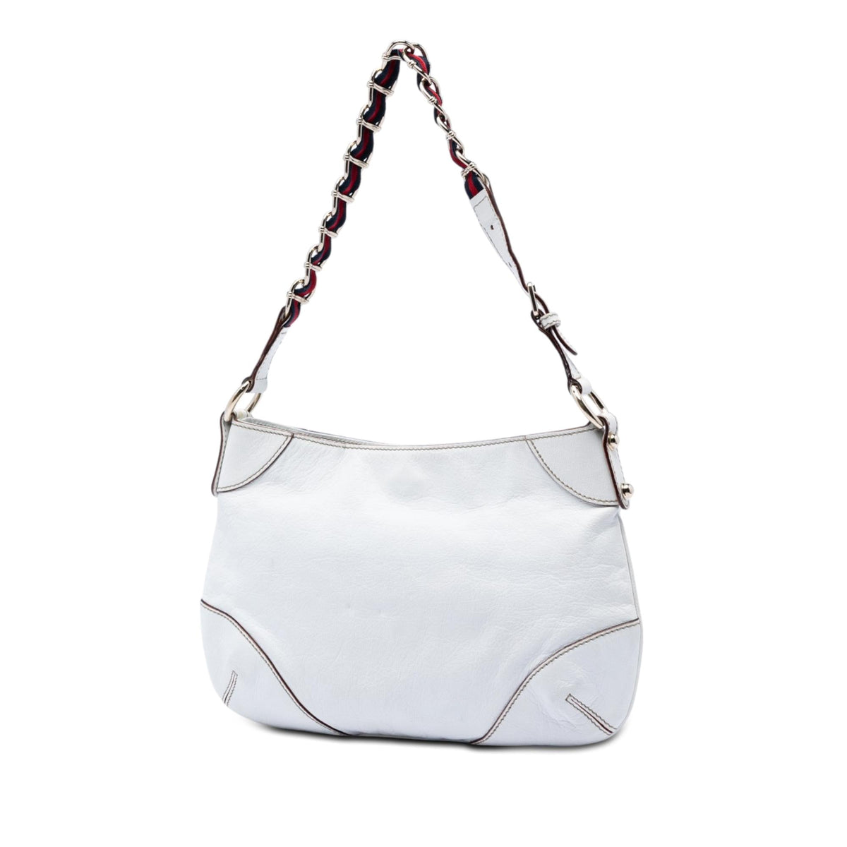 Gucci Calfskin Web Capri Ranch Kid Shoulder Bag - White