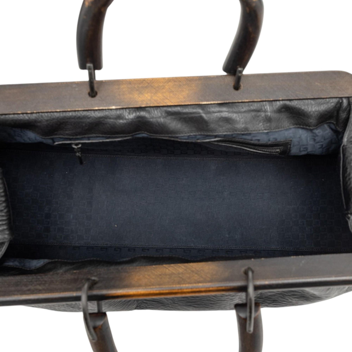 Gucci Calfskin Wood Frame Handbag Satchel - Black