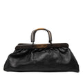 Gucci Calfskin Wood Frame Handbag Satchel - Black