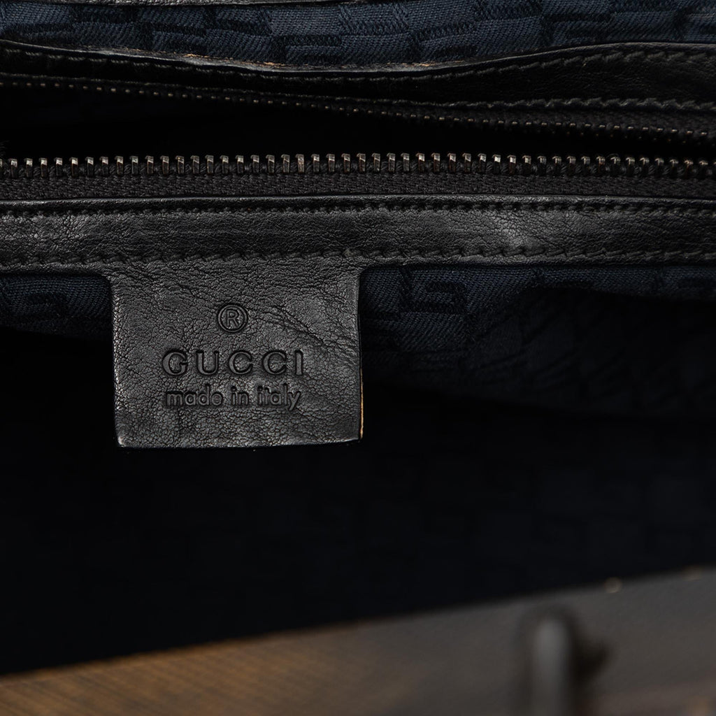 Gucci Calfskin Wood Frame Handbag Satchel - Black