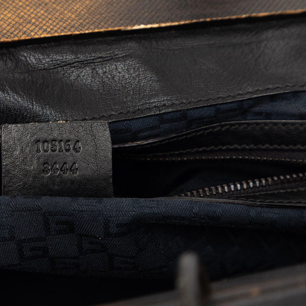 Gucci Calfskin Wood Frame Handbag Satchel - Black