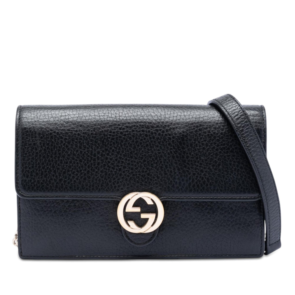 Gucci Dollar Calfskin Interlocking G Wallet on Chain - Black