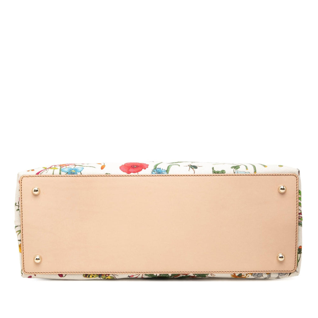 Gucci Flora Canvas Bamboo Handbag Satchel - White