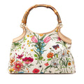 Gucci Flora Canvas Bamboo Handbag Satchel - White