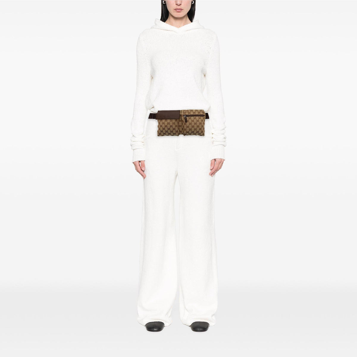 Gucci GG Canvas Double Pocket Belt Bag - Beige