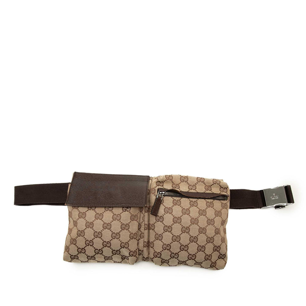 Gucci GG Canvas Double Pocket Belt Bag - Beige