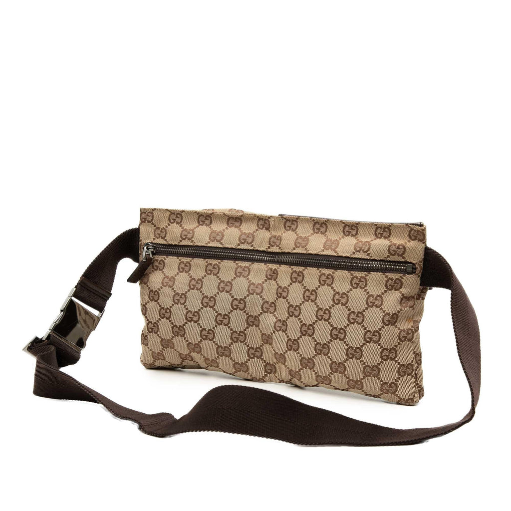 Gucci GG Canvas Double Pocket Belt Bag - Beige
