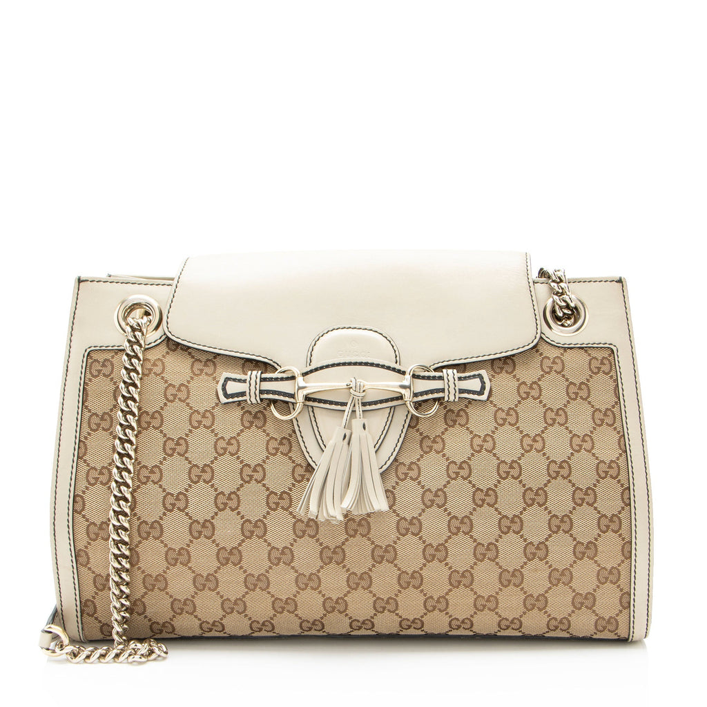 Gucci GG Canvas Emily Large Shoulder Bag - Brown/White