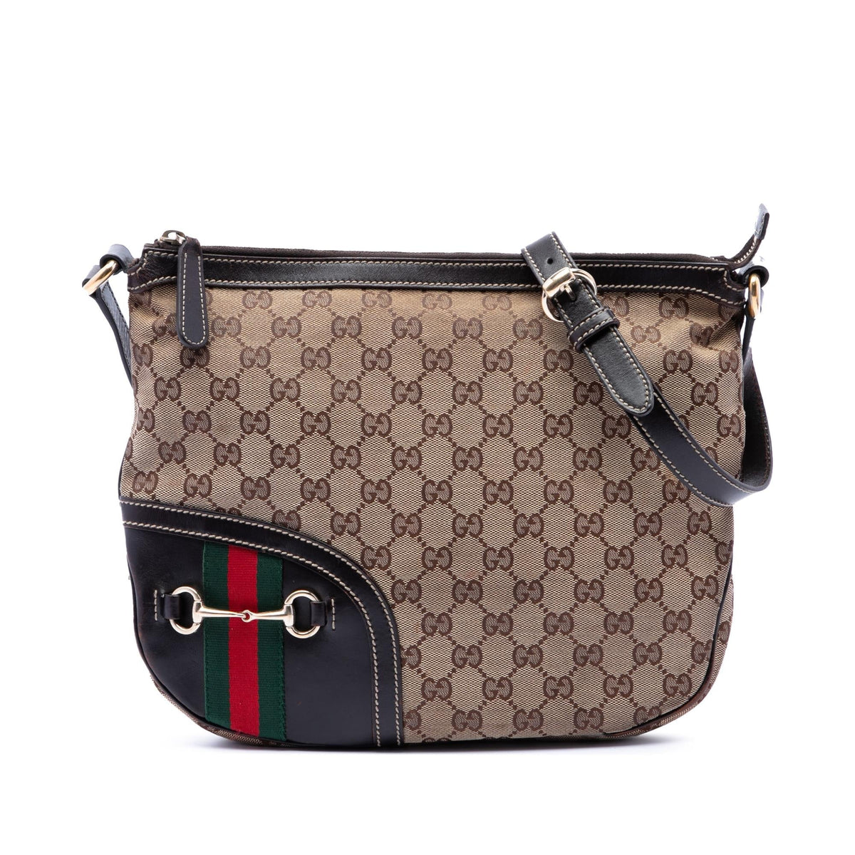 Gucci GG Canvas Horsebit Web Crossbody Bag - Beige