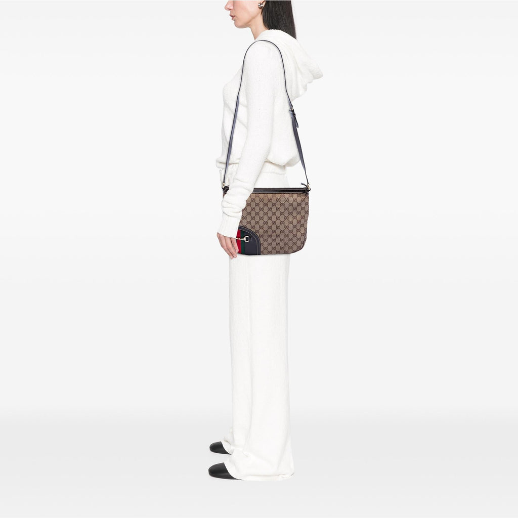 Gucci GG Canvas Horsebit Web Crossbody Bag - Beige