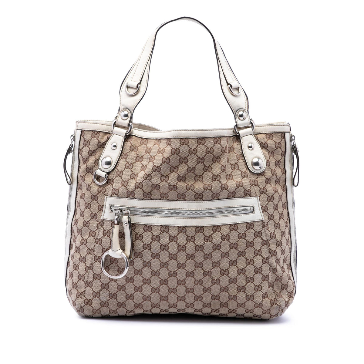 Gucci GG Canvas Icon Bit Zip Tote Bag - Beige/White
