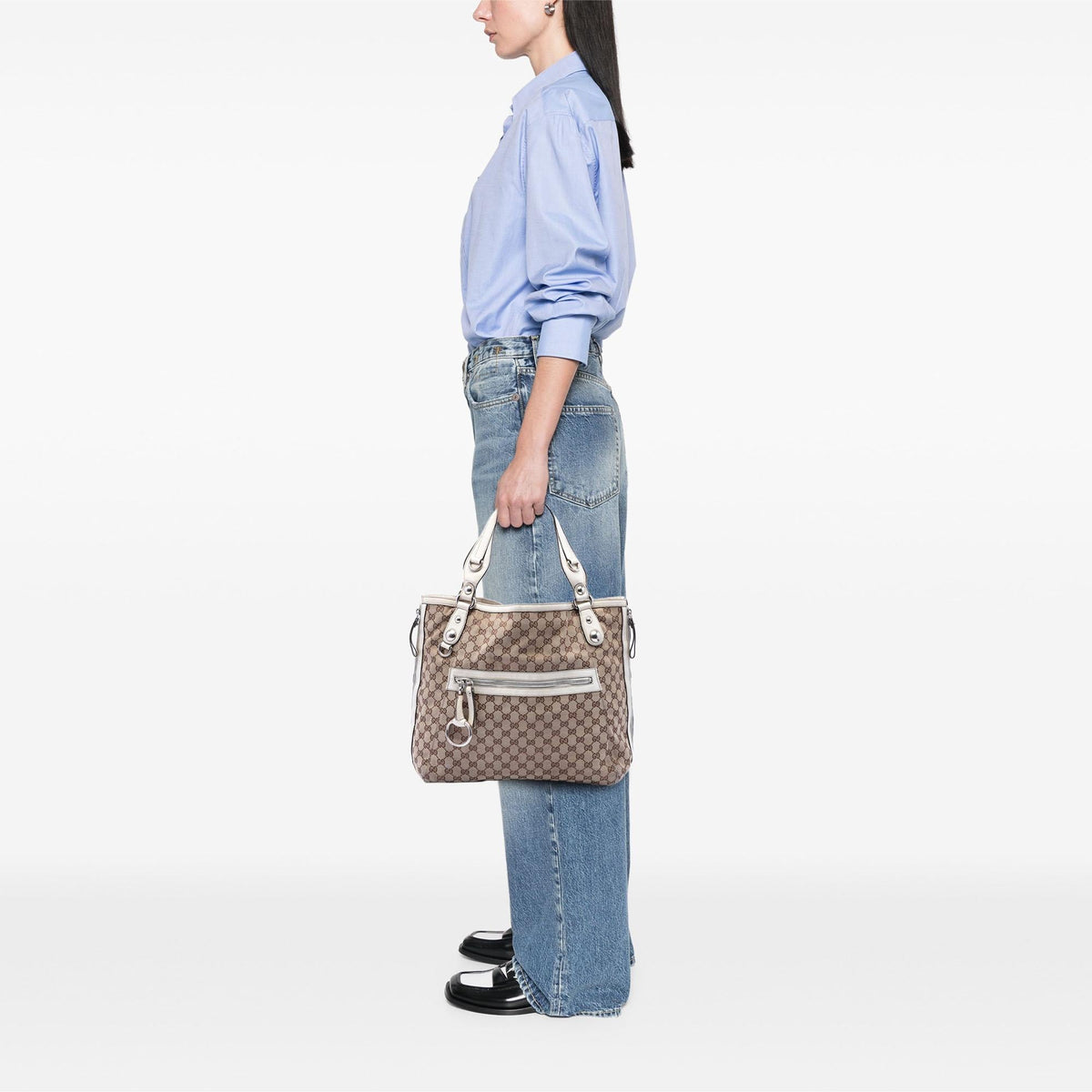 Gucci GG Canvas Icon Bit Zip Tote Bag - Beige/White