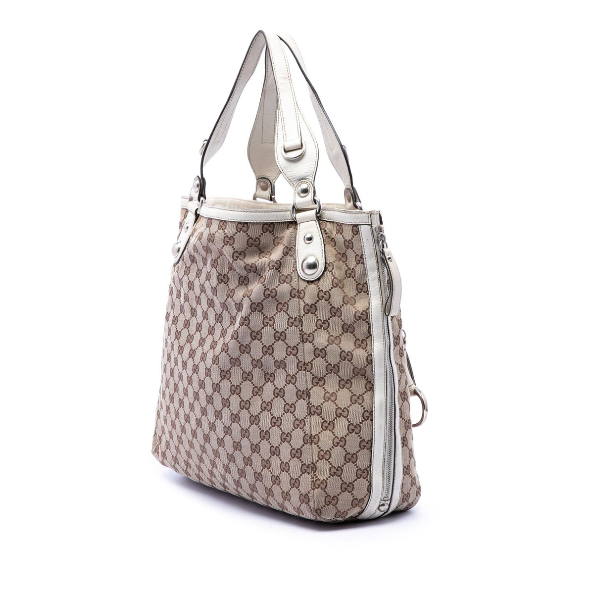 Gucci GG Canvas Icon Bit Zip Tote Bag - Beige/White