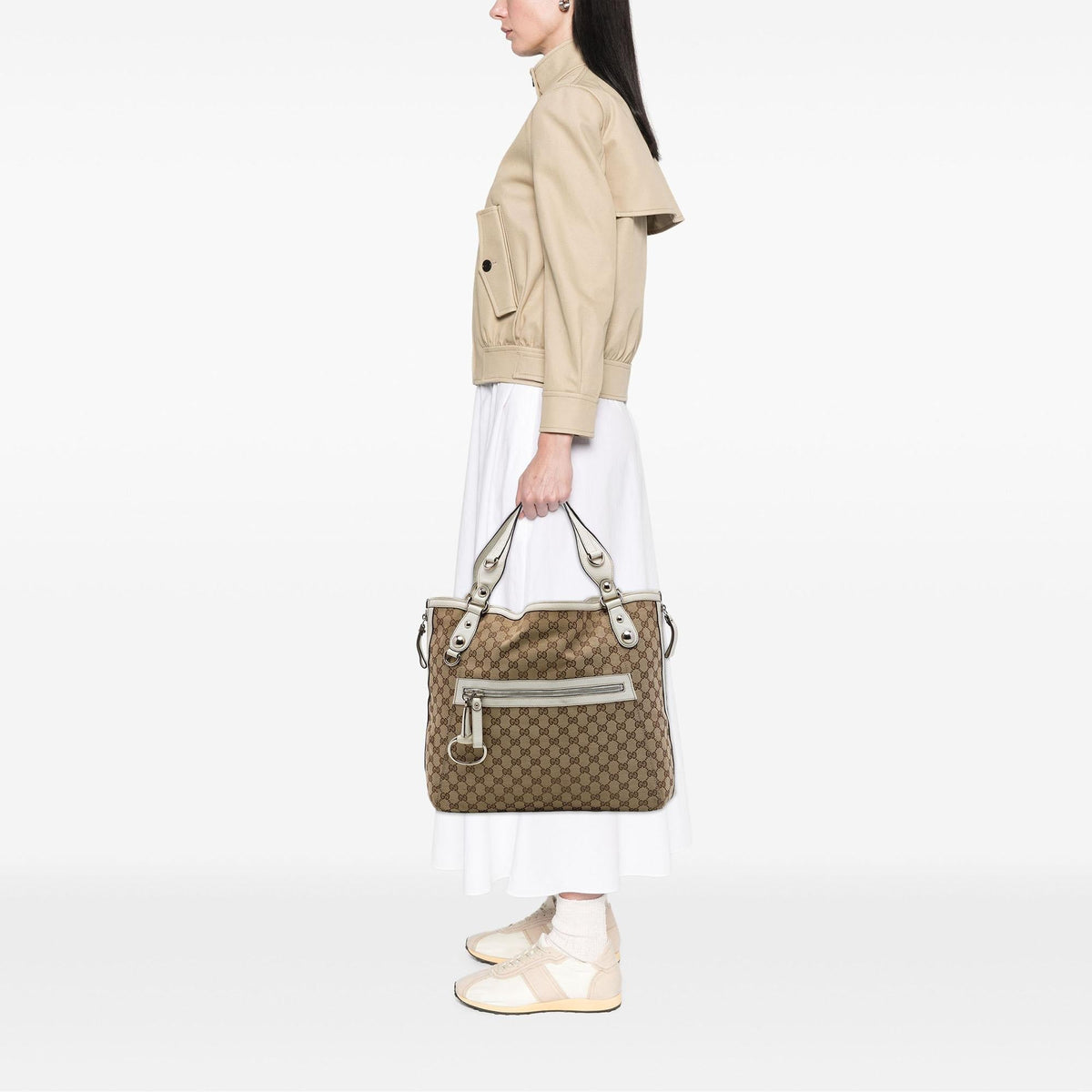 Gucci GG Canvas Icon Bit Zip Tote Bag - Beige