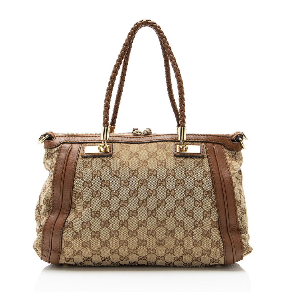 Gucci GG Canvas Leather Bella Tote Bag - Beige/Brown